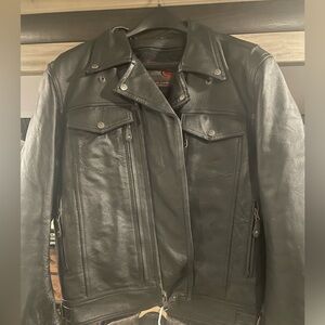 Men's Black Leather Biker Jacket XXL